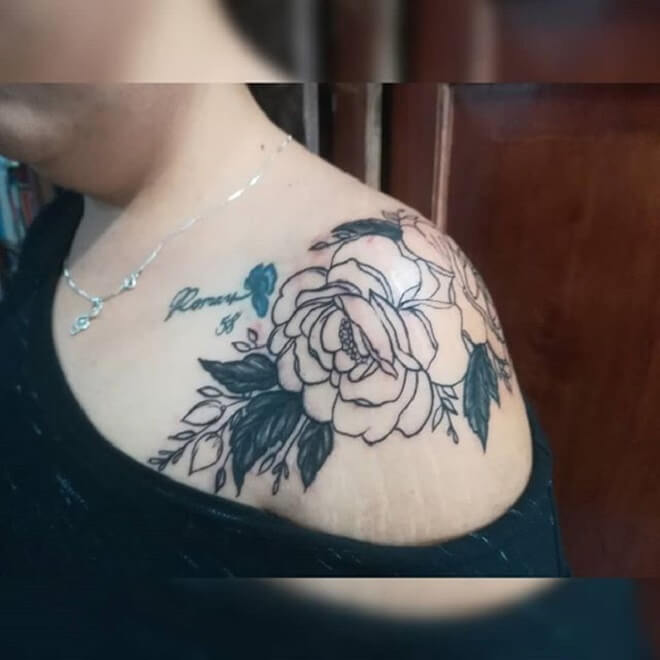 Line Flower Shoulder Tattoo