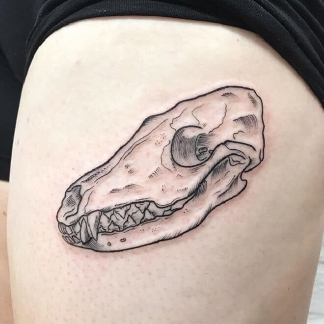 Line Fox Skull Tattoo