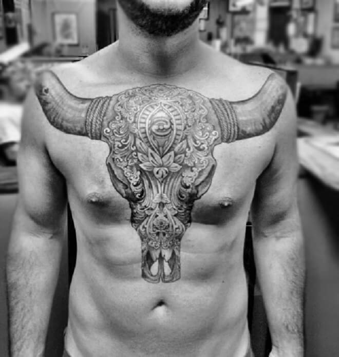 Men Bull Skull Tattoo