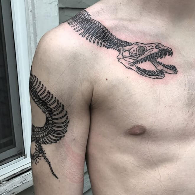 Men Snake Skeleton Tattoo