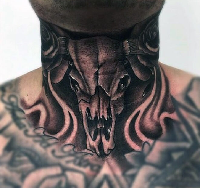 Neck Bull Skull Tattoo