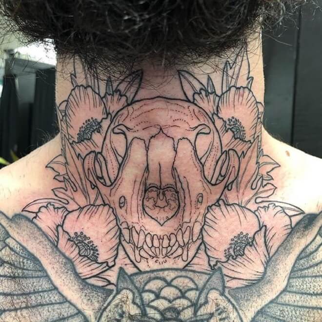 Neck Fox Skull Tattoo