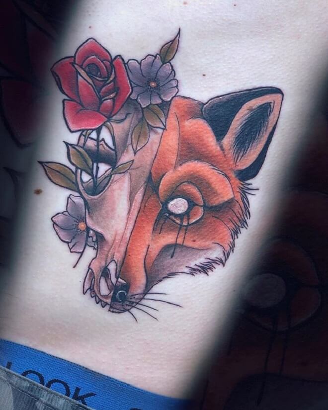 Neo Traditional Fox Skull Tattoo
