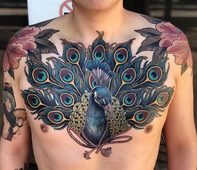 Peacock Chest Tattoo