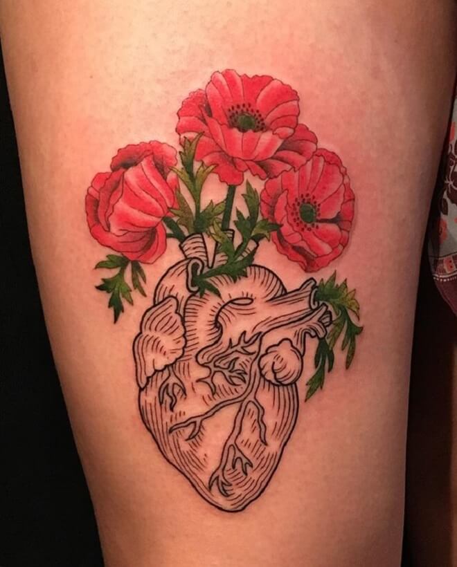 Red Anatomical Heart Tattoo