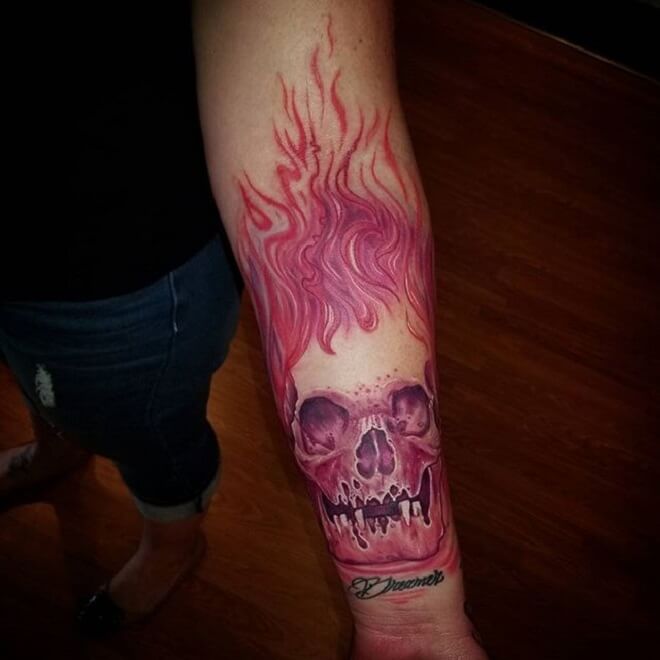 Red Flaming Skull Tattoo