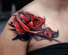 Red Flower Shoulder Tattoo
