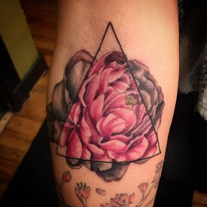 Red Geometric Flower Tattoo
