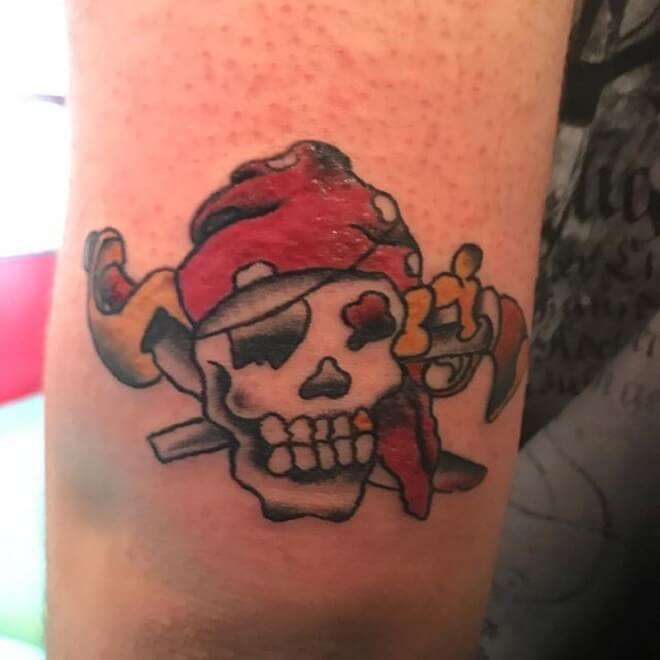 Red Pirate Skull Tattoo