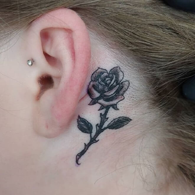 Rose Behind the Ear Tattoo