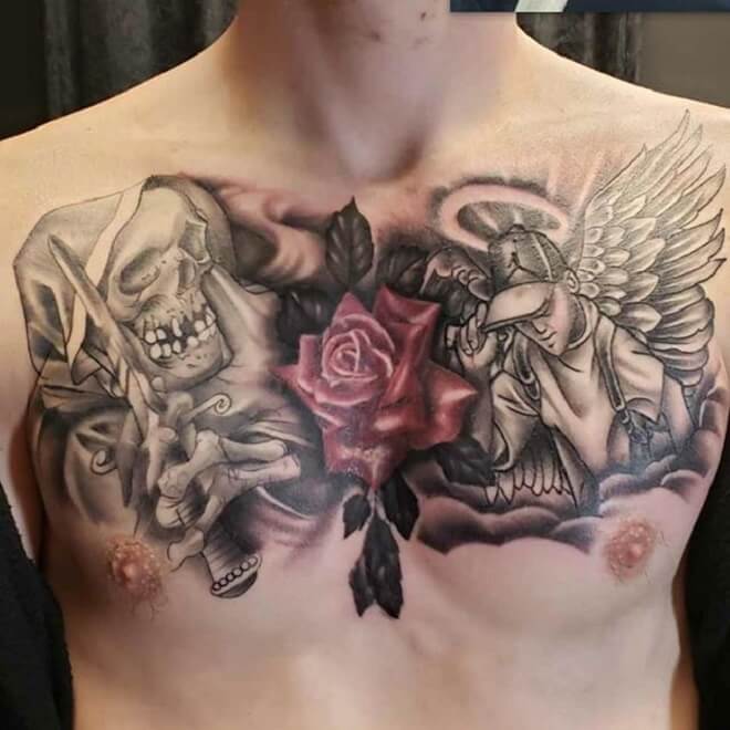 Rose Chest Tattoos for Men