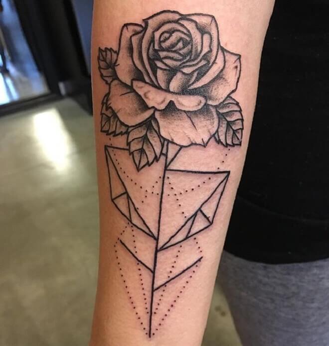 Rose Geometric Flower Tattoo