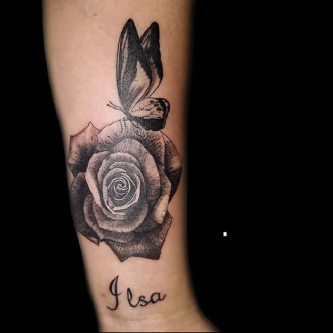 Rose with Butterfly Tattoo