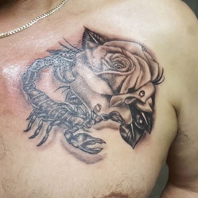 Scorpion with Rose Tattoo
