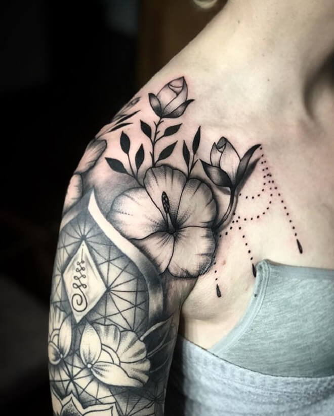 Shoulder Hibiscus Tattoo