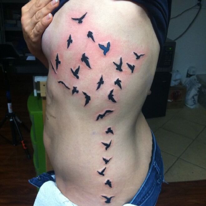 Side Flock of Birds Tattoo