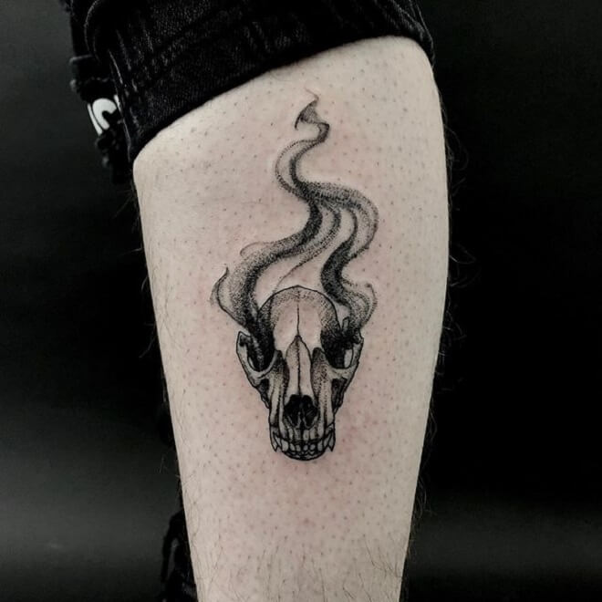 Smoke Wolf Skull Tattoo