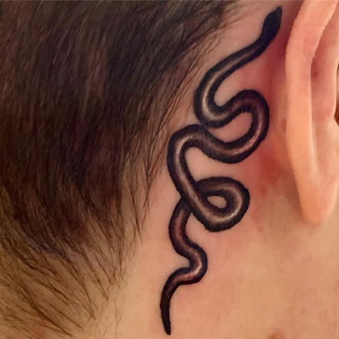 Snake Behind the Ear Tattoo