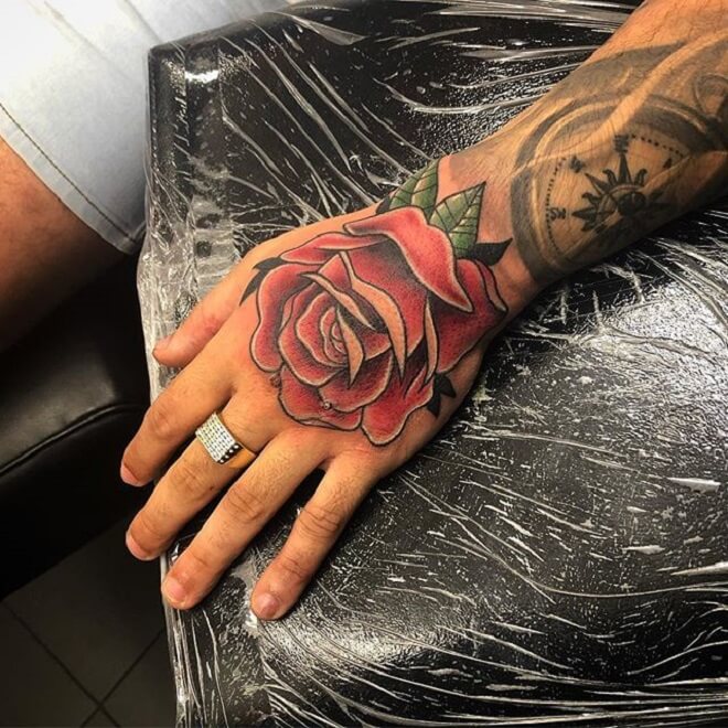 Stunning Rose Hand Tattoo