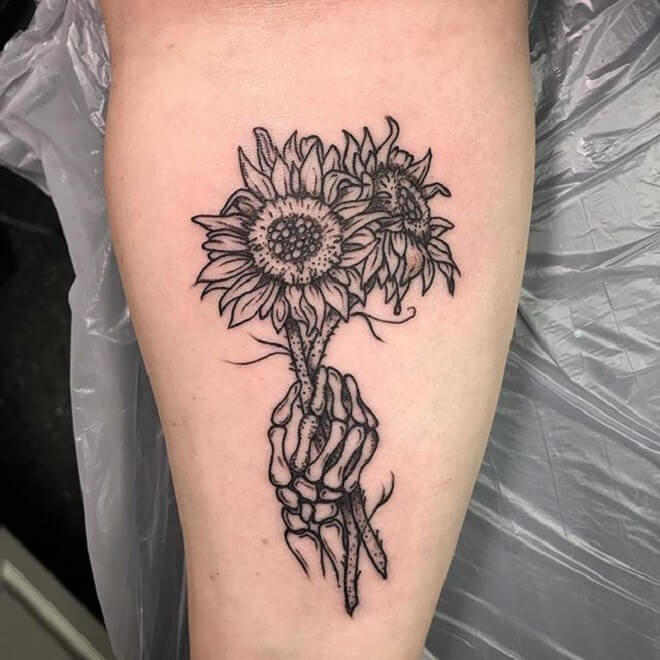 Sunflower Skeleton Hand Tattoo