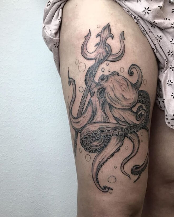 Thigh Kraken Tattoo
