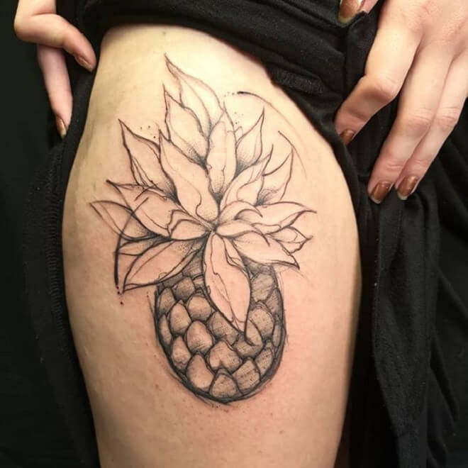 Thigh Pineapple Tattoo