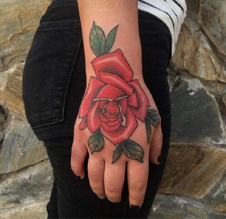 Top Rose Hand Tattoo