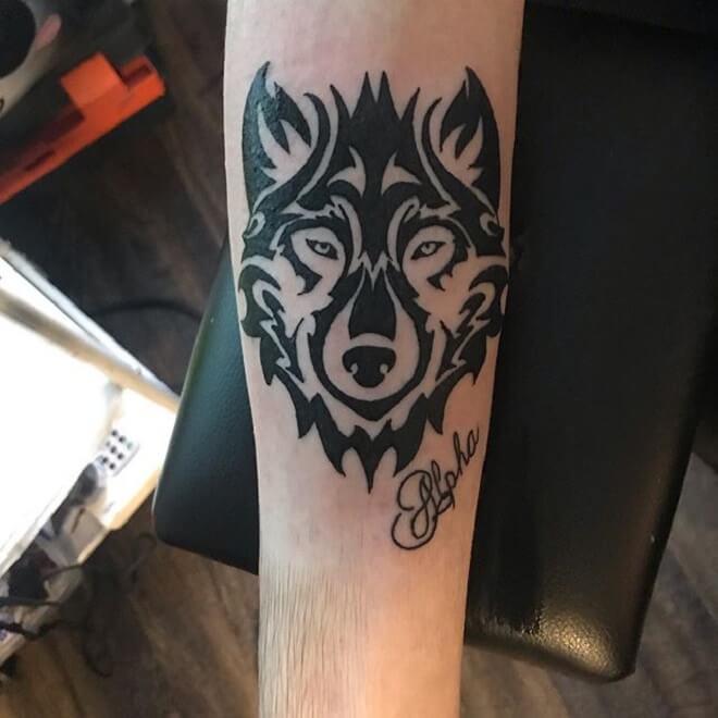 Tribal Wolf Face Tattoo