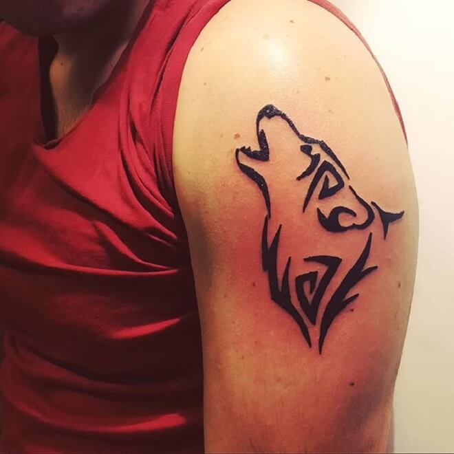 Tribal Wolf Line Tattoo