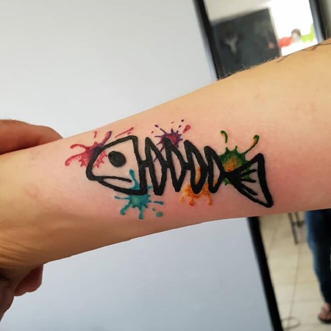 Watercolor Fish skeleton Tattoo