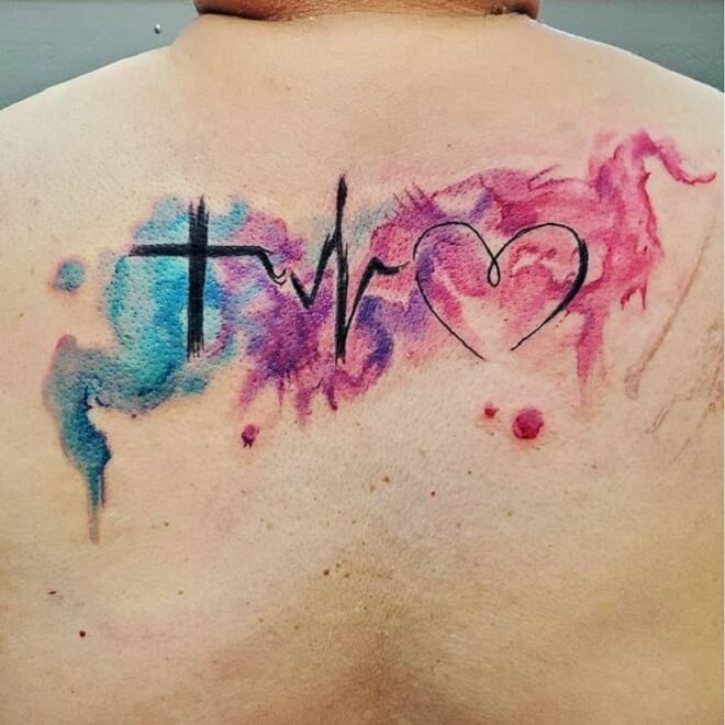 Watercolor Heartbeat Tattoo