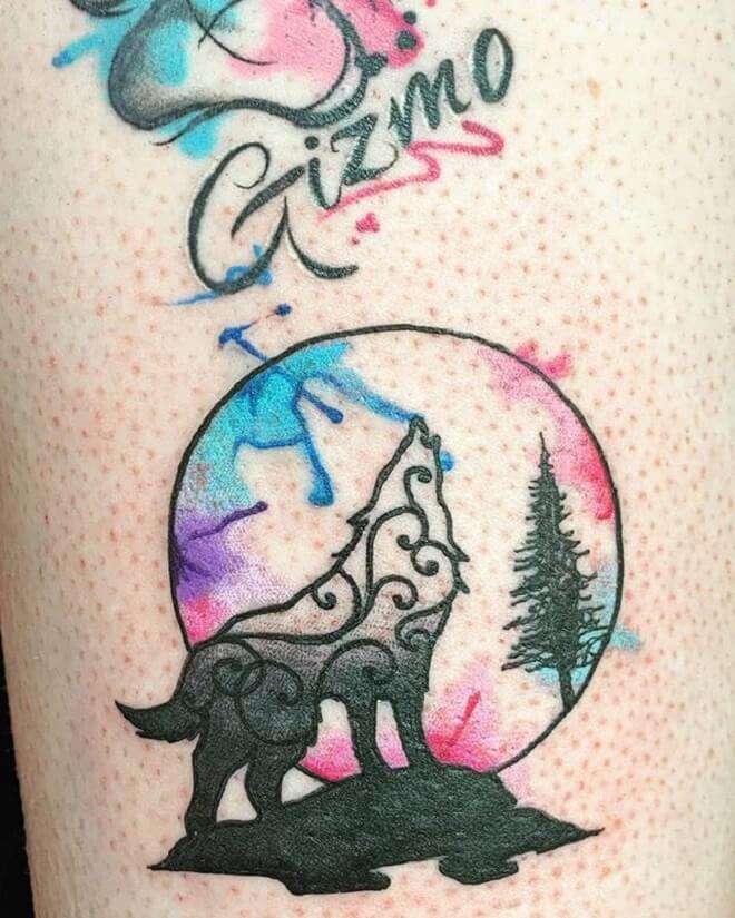 Watercolor Tribal Wolf Tattoo